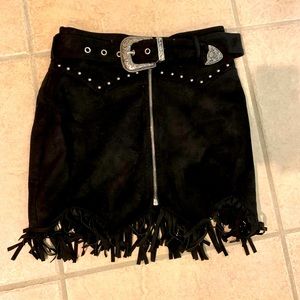 Black suede fringe skirt